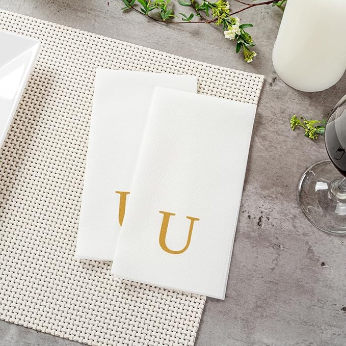 Luxenap 15.8 X 7.9 Inch Linen-Feel Guest Towels, 50 Lettered Hand Towels