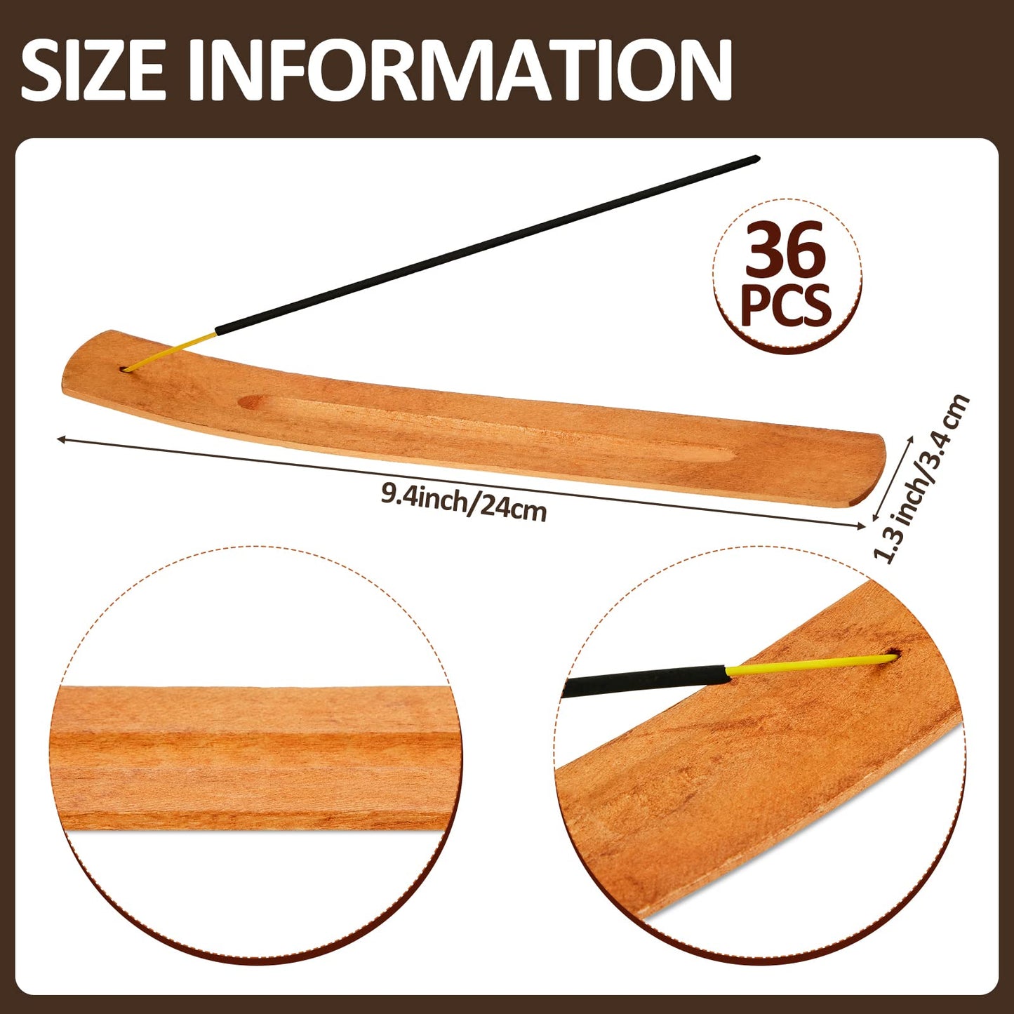 Cunhill 36 Pieces Handmade Wooden Incense Stick Holder Wood Incense Burner Ash Holder Trays for Sticks Home Utilities Accessories and Buddha Hall