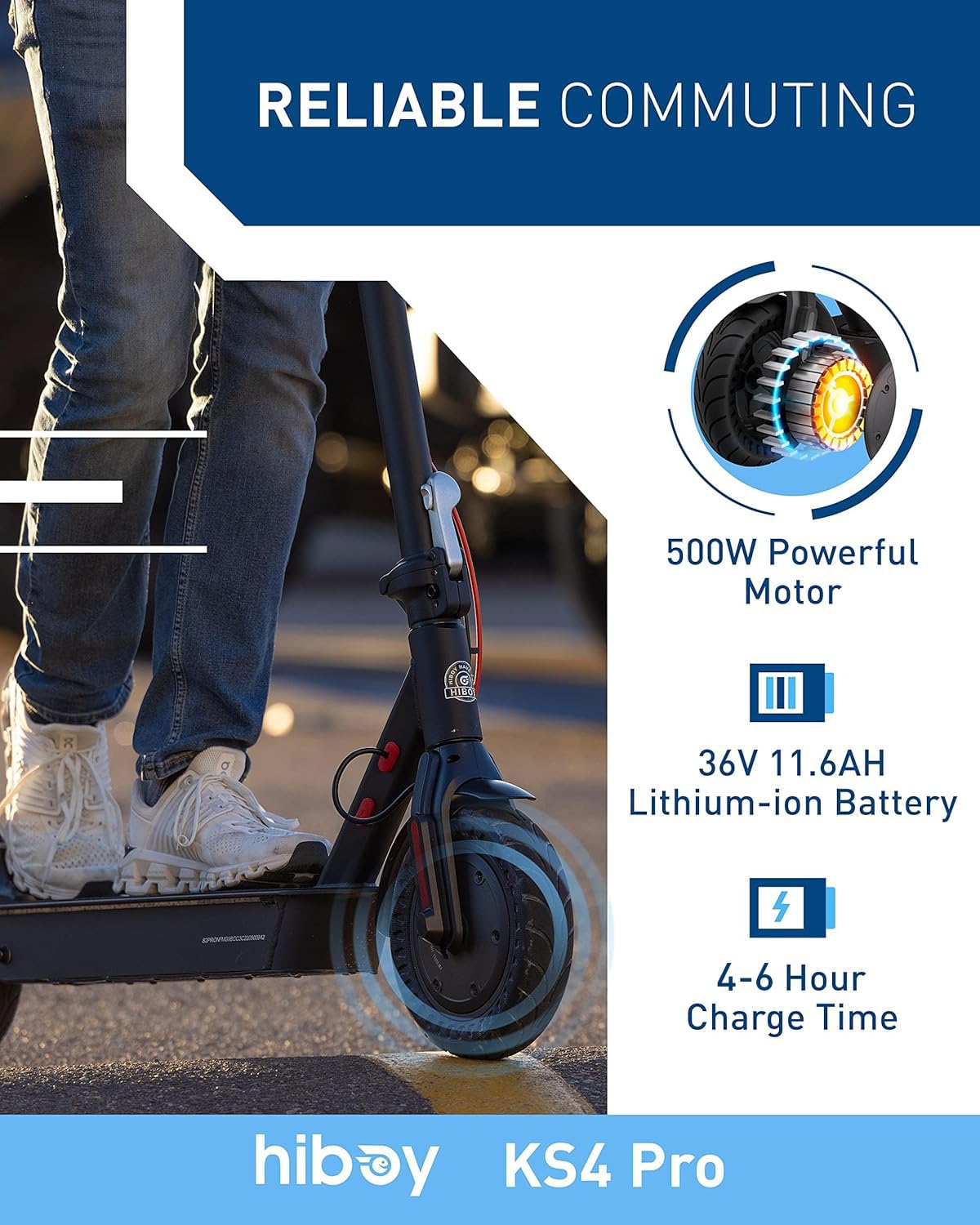Hiboy KS4 Pro Electric Scooter, 500W Motor (Max 750W), 10" Honeycomb Tires, 25 Miles Long Range 19 MPH Foldable Commuti Electric Scooter Adults with Hiboy APP