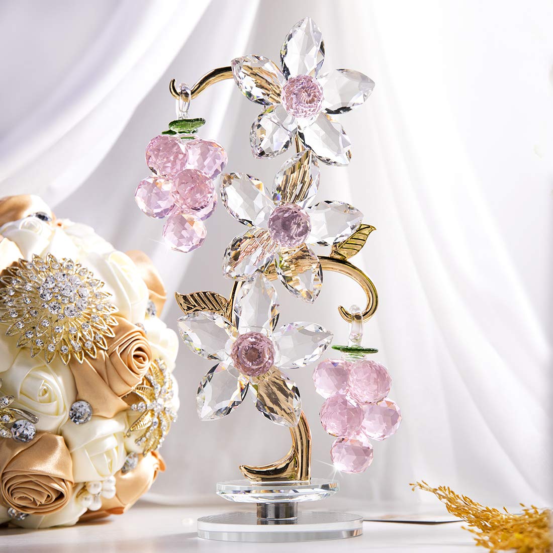 Rotating Pink Crystal Grape Figurine Table Centerpiece Decor