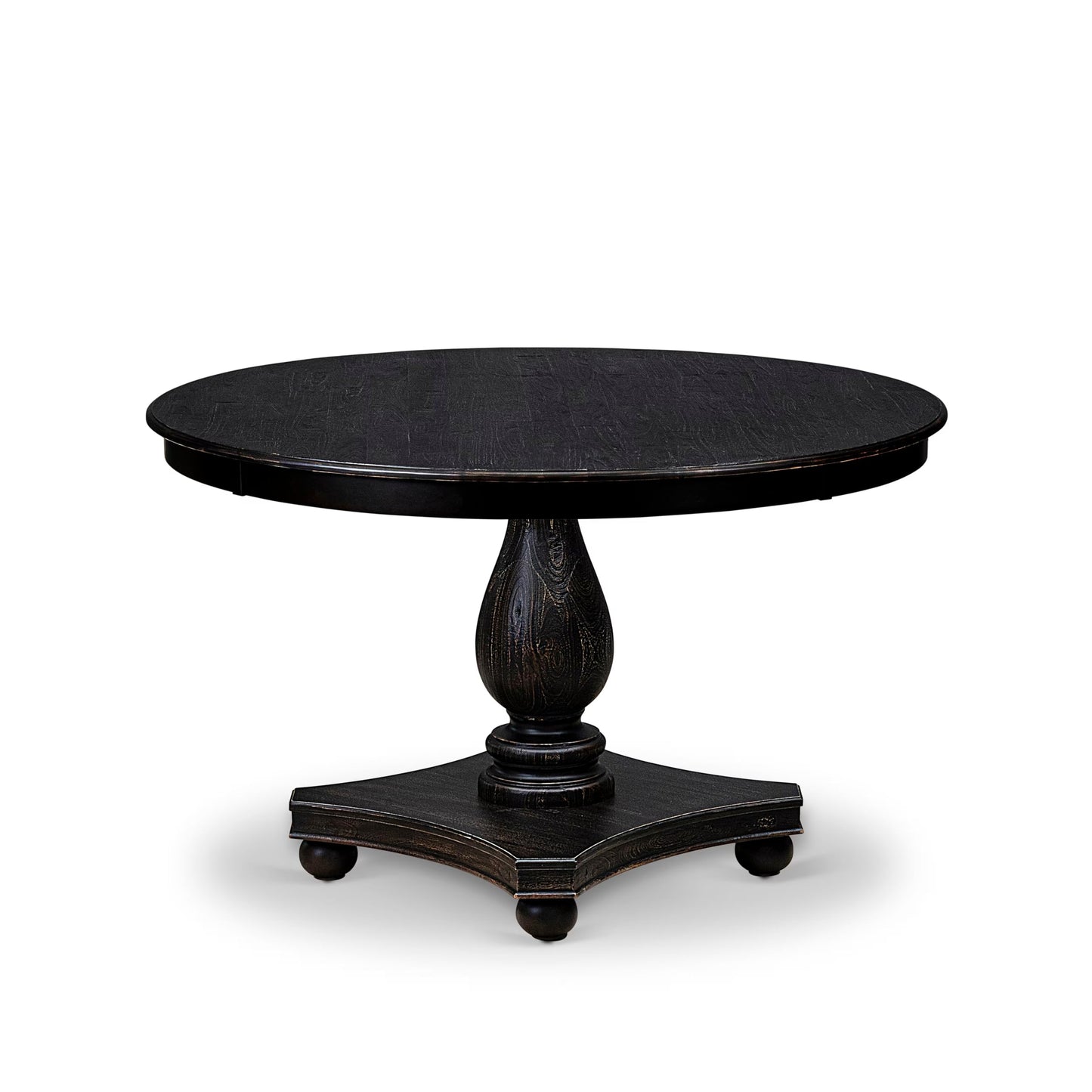 Luxe by East West Furniture FE2-11-TP - Mid Century Dining Table with Acacia Wood Round Tabletop, Sand Blasted Black Finish