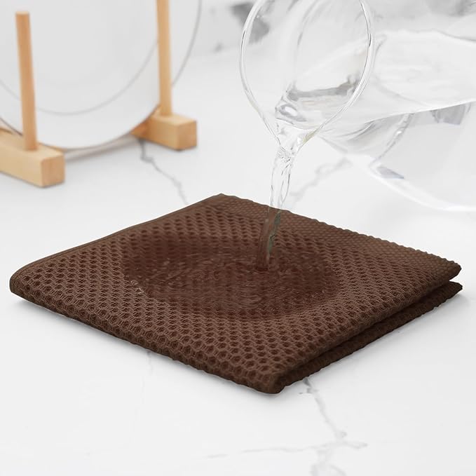 Kitinjoy 100% Cotton Kitchen Dish Cloths, 6 Pack Waffle Weave Ultra Soft