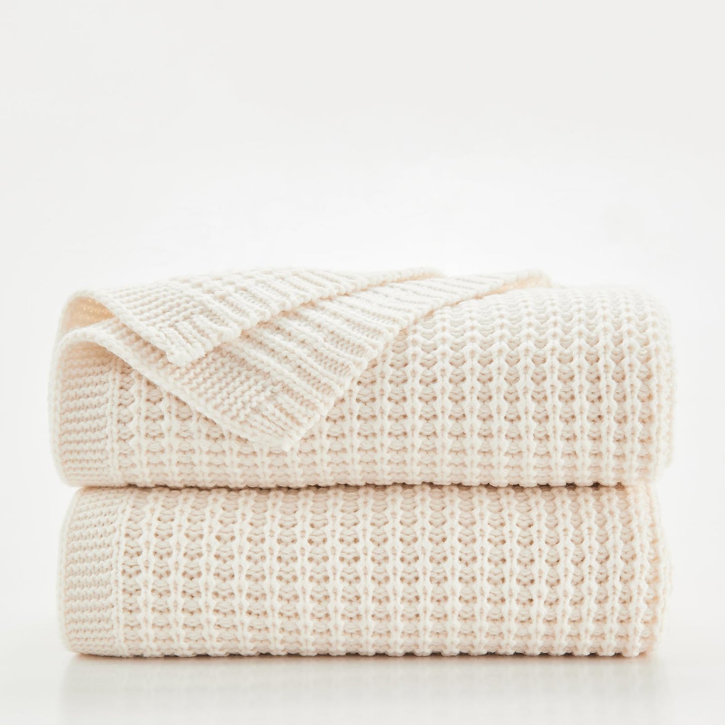 Douceur Cream Throw Blanket for Couch, Soft Chunky Cable Knit Throw Blanket, Classic Fisherman's Rib Stitch Pattern Throw for Living Room,50"X60"
