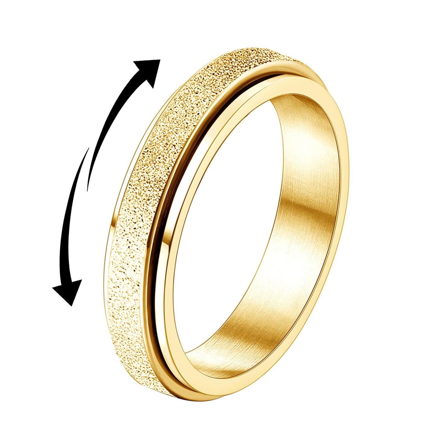 Diamday Fidget Rings for Women Men - 4mm Gold Spinner Stainless Steel Ring for Anxiety Stress Relief Glitter Sandblast Spinning Figit Anxiety Jewelry for Wedding Promise Size 8