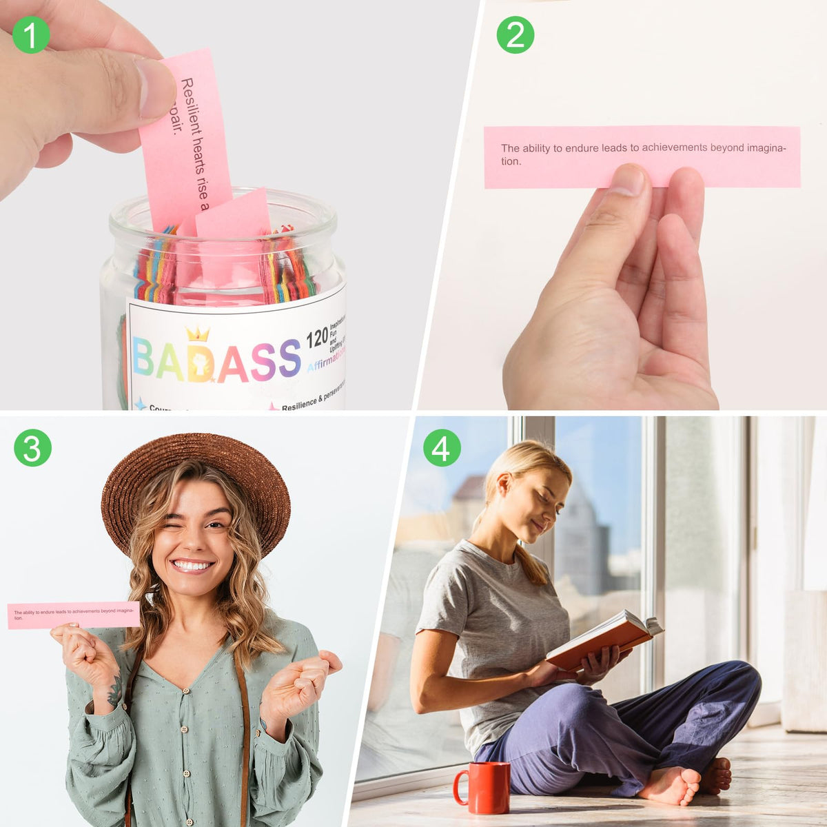 Badass Affirmations Jar, Badass Positive Affirmations Jar for Women - 120 Positive Affirmation Cards, Reusable Glass Motivational Gift for Mom, Friend, Coworker (Mother's Day, Christmas, Birthday)
