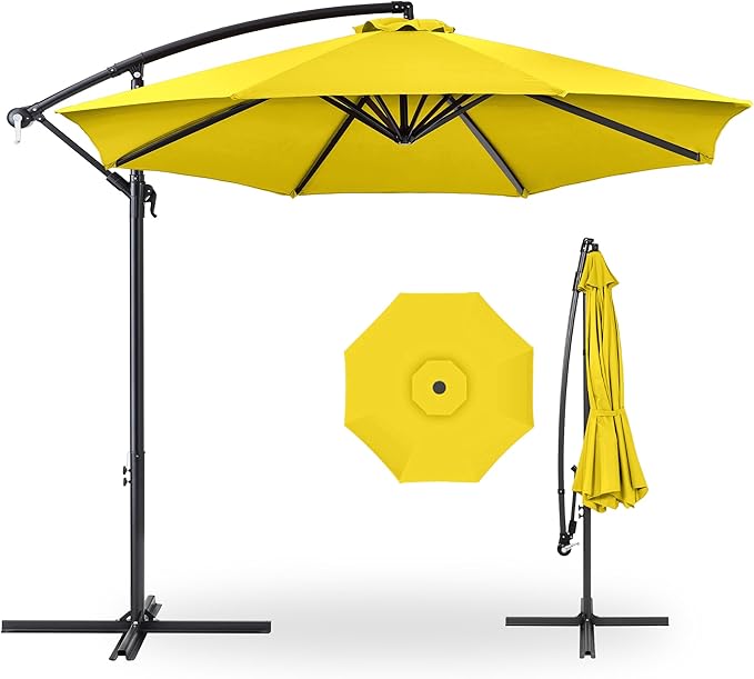 Best Choice Products 10ft Offset Cantilever Hanging Market Patio Umbrella, 8 Sturdy Ribs, Easy Adjustment - Yellow
