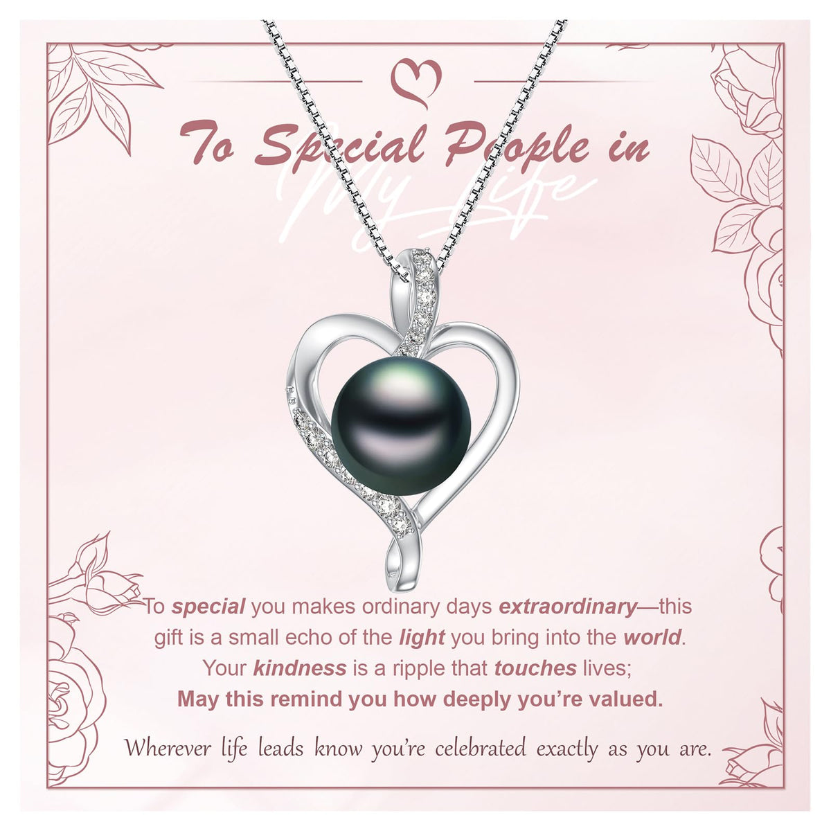 KANNSOAR 9MM Tahitian Black Pearl Heart Pendant Necklace Pearl Jewelry-Wedding Birthday Anniversary Valentines Day Christmas Mothers Day Gifts for Women Wife Mom Girlfriend Her