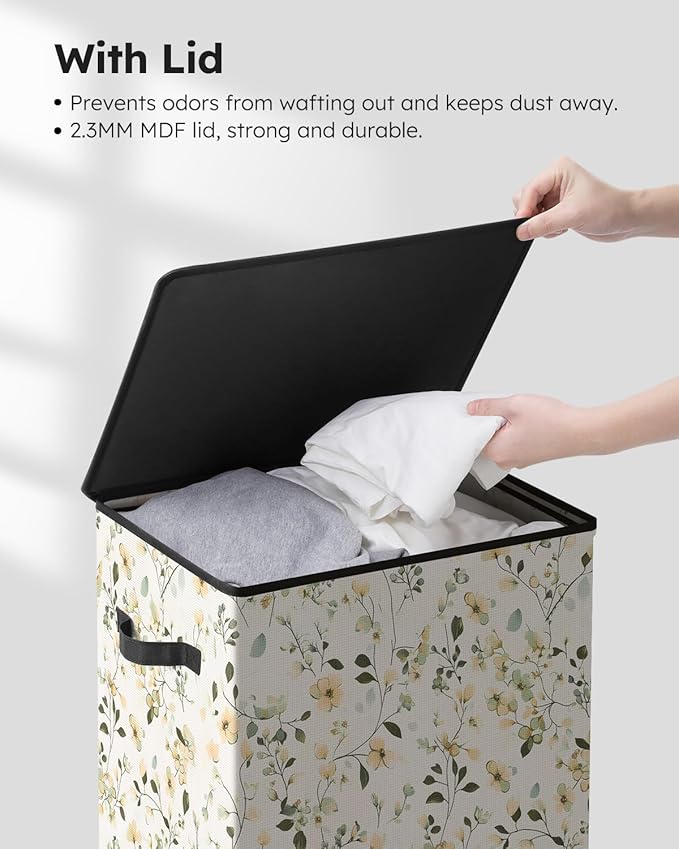 SOLEDI Laundry Hamper with Lid, 90L Tall & Large Floral Laundry Basket