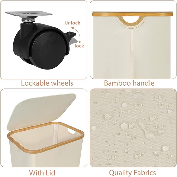 Laundry Basket with Wheels, 100L Hampers