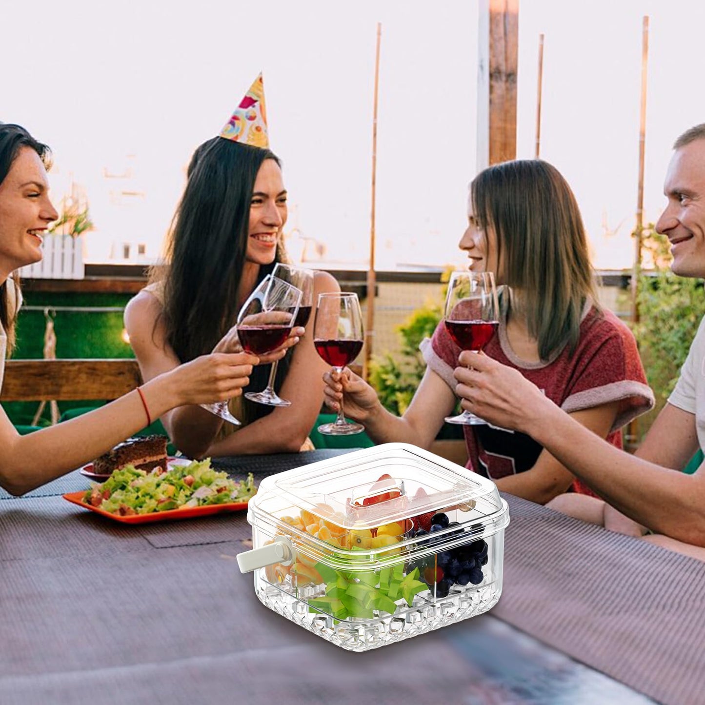 Small Premium Chilled Serving Tray with Lid for Parties,Cold Dish Perfect for Fruits,Veggies,Shrimp Cocktail - Keeps Food Cool,Ice Chilled Party Platter for Vegetables,Snacks,Candy and Appetizers