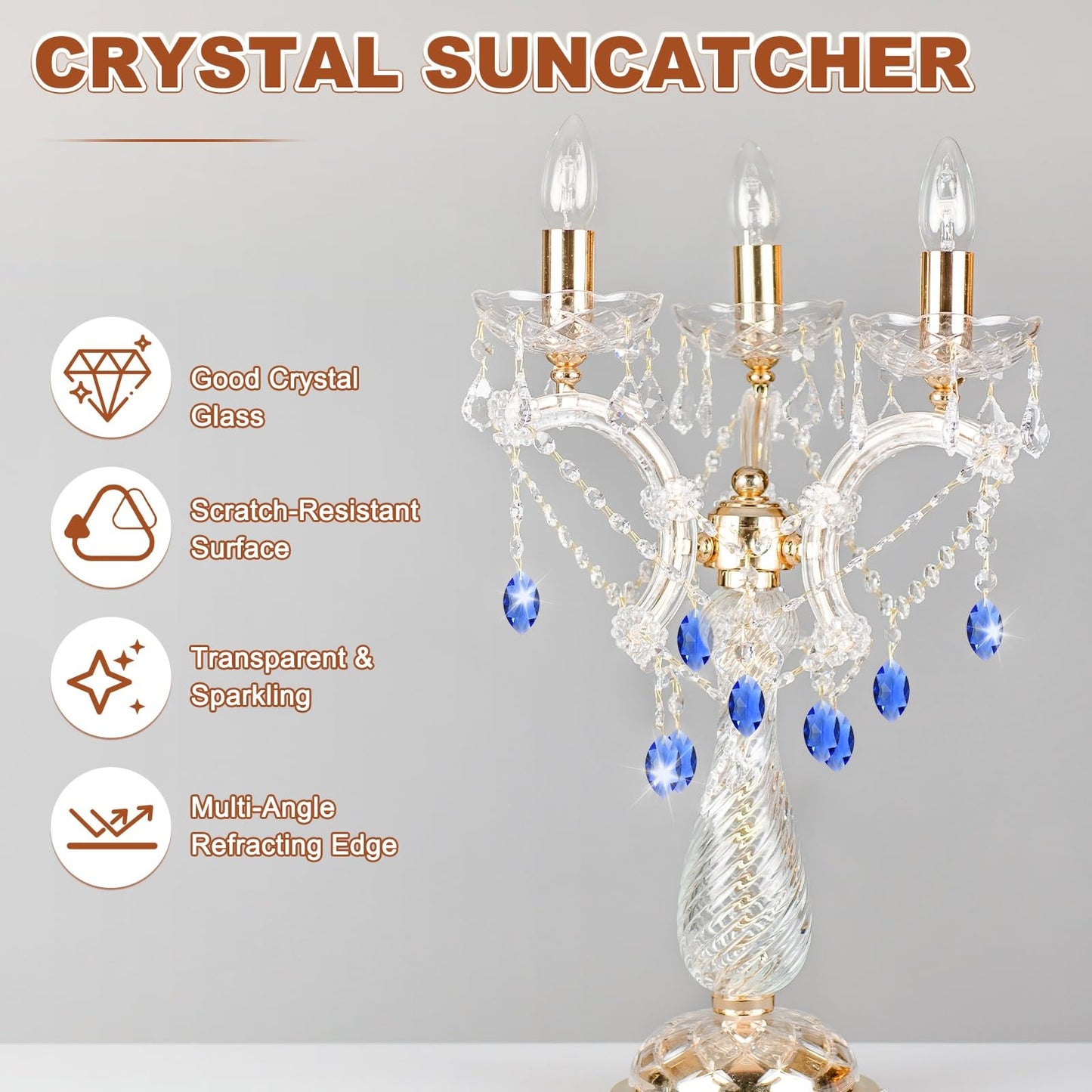 M METERXITY 8-Pack Crystal Horse Eye Prisms, 38mm/1.5 Inch Chandelier Pendant Maker Hanging Crystals Chandelier Prisms for Home/Windows/Garden/DIY Decoration[Blue]
