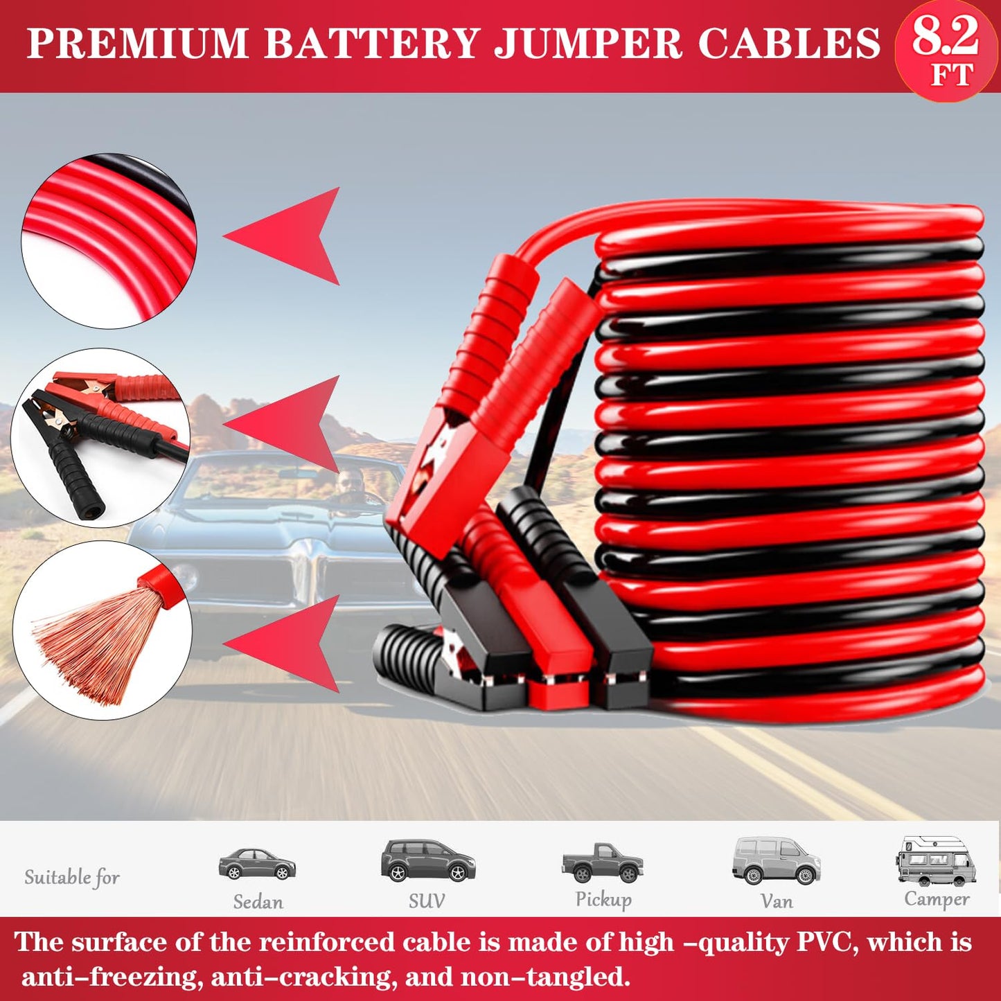 LIANXIN Emergency Roadside Kit for Car - Roadside Safety Tool Kit,with Jumper Cables Car Kit Headlamp Folding Shovel Safety Hammers Tow Rope, Emergency Roadside Car Kit