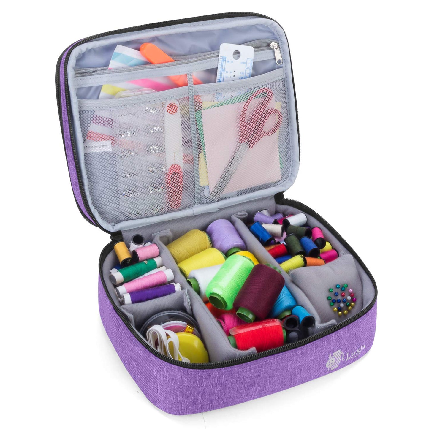 Luxja Double-Layer Sewing Supplies Organiser, Sewing Accessories Organiser for Needles, Thread, Scissors, Measuring Tape and Other Sewing Tools (Bag Only), Purple