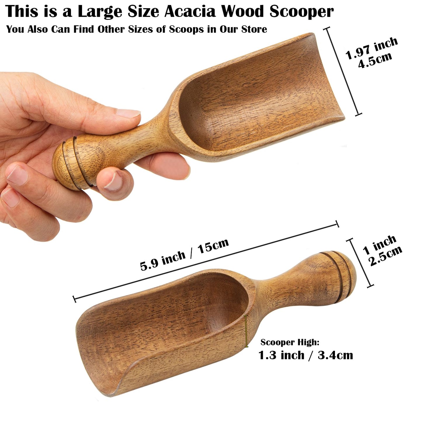 Big Coffee Scoops Shovel,Large Ground Coffee Scoop 3PCS Large Wooden Scoops for Jars 5.9″ Acacia Measuring Spoons for Coffee, Kitchen Scoop for Tea,Coffee, Powder, Bath Salts,Laundry -Multifunctional