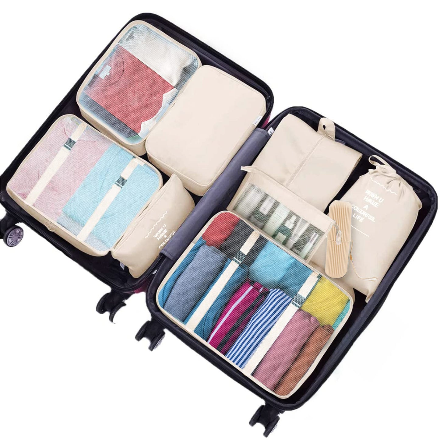 Jsdoin Packing Cubes for Suitcase,9PCS Travel Luggage Packing Organizers for Backpack, Waterproof Travel Essentials Bag Accessories(Beige)