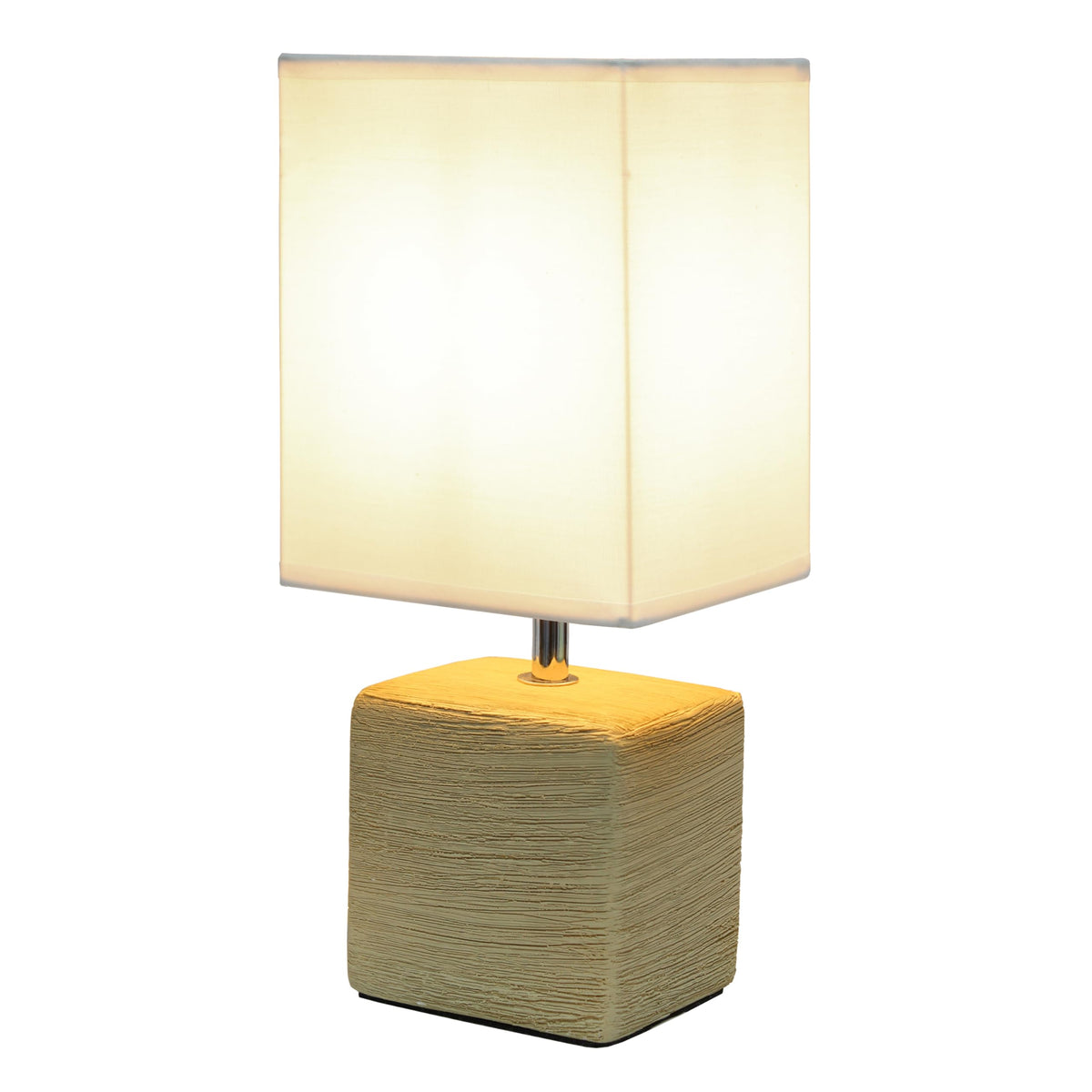 Simple Designs LT1218-BGE 11.81" Mini Cube Faux Stone Ceramic Table Lamp, for Living Room, Bedroom, Office, Beige with White Shade