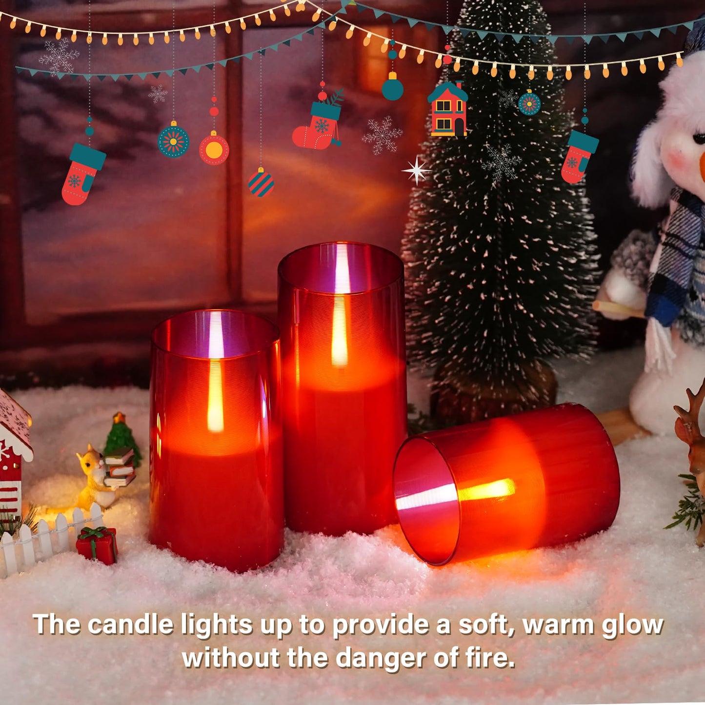 kakoya Flameless Candles Upgraded Realistic Flickering Flame,Battery Operated LED Candles with Remote Timers,Acrylic Electric Candles Set of 3(D 3" xH 4" 5" 6")（Red）