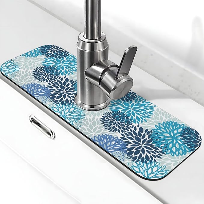 Medallion Dahlia Pinnata Floral Bobo Blue Pink Turquoise Grey Kitchen Sink