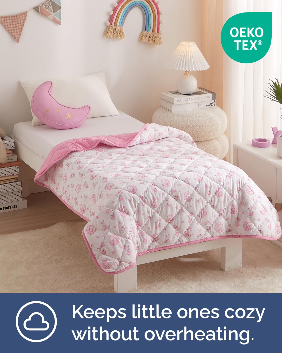 Bunny Toddler Comforter - Down Alternative Toddler Microfiber Comforter - Lightweight & Warm Baby Quilt Blanket - Soft & Breathable - Kids Duvet Insert for Crib & Stroller - Machine Washable - 39x47
