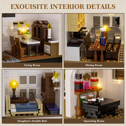 Magic House Building Set with LED Light, Owens House Blocks Toy, Creator Architecture Model Building Kit, Compatible with Lego Horror House, Home Office Decor Gift for Adults (1877PCS)