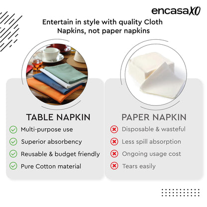 Encasa XO White Cloth Napkins Set of 4, 17"x17" | Cotton Hemstitched Design Dinner Napkins | Washable & Reusable Table Napkins for Holiday Dinners, Party, Wedding & Everyday Dining