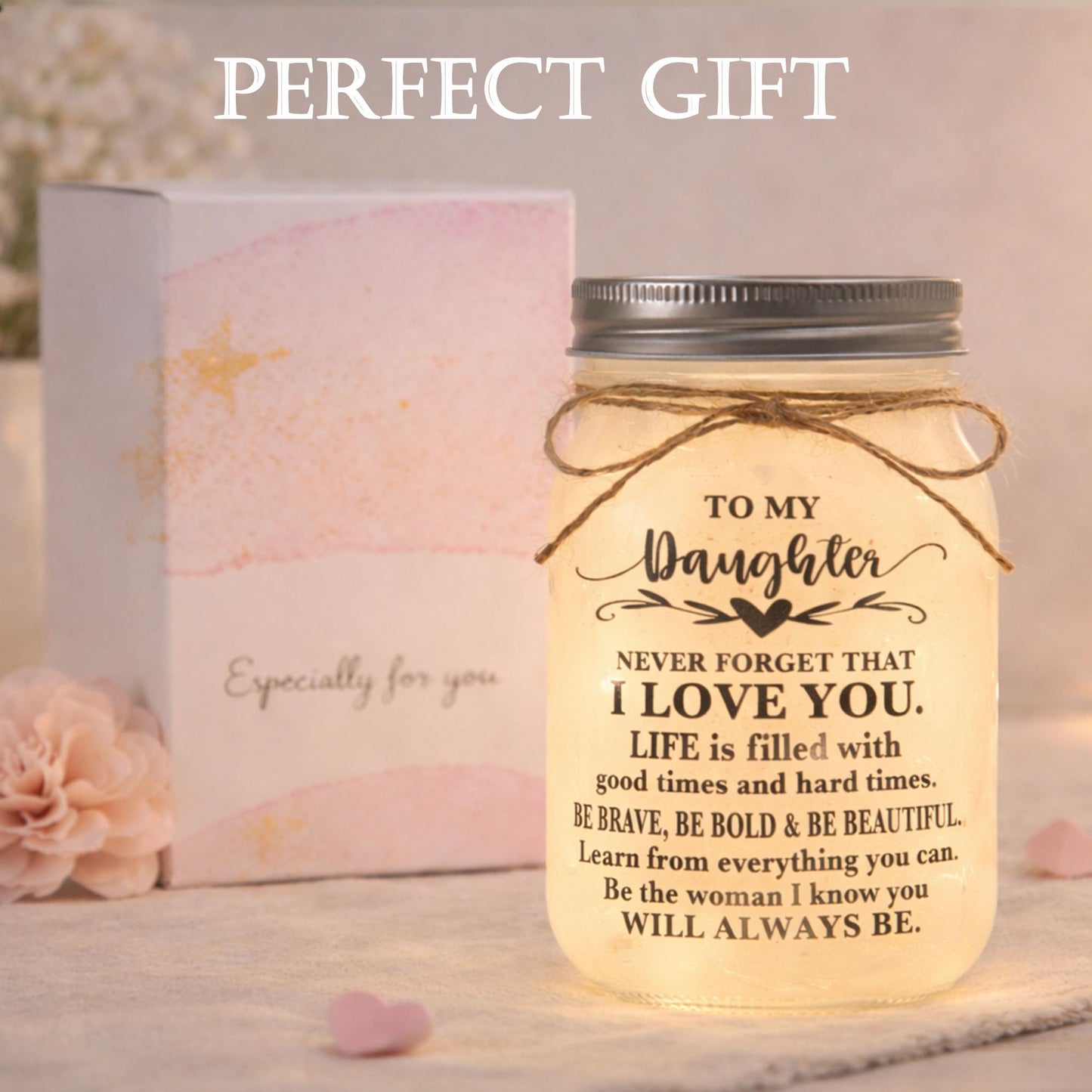 Daughter Gifts from Mom - to My Daughter Mason Jar Night Lights, Daughters Birthday Gifts from Mom and Dad, Wedding Gift Graduation Gift for Daughters