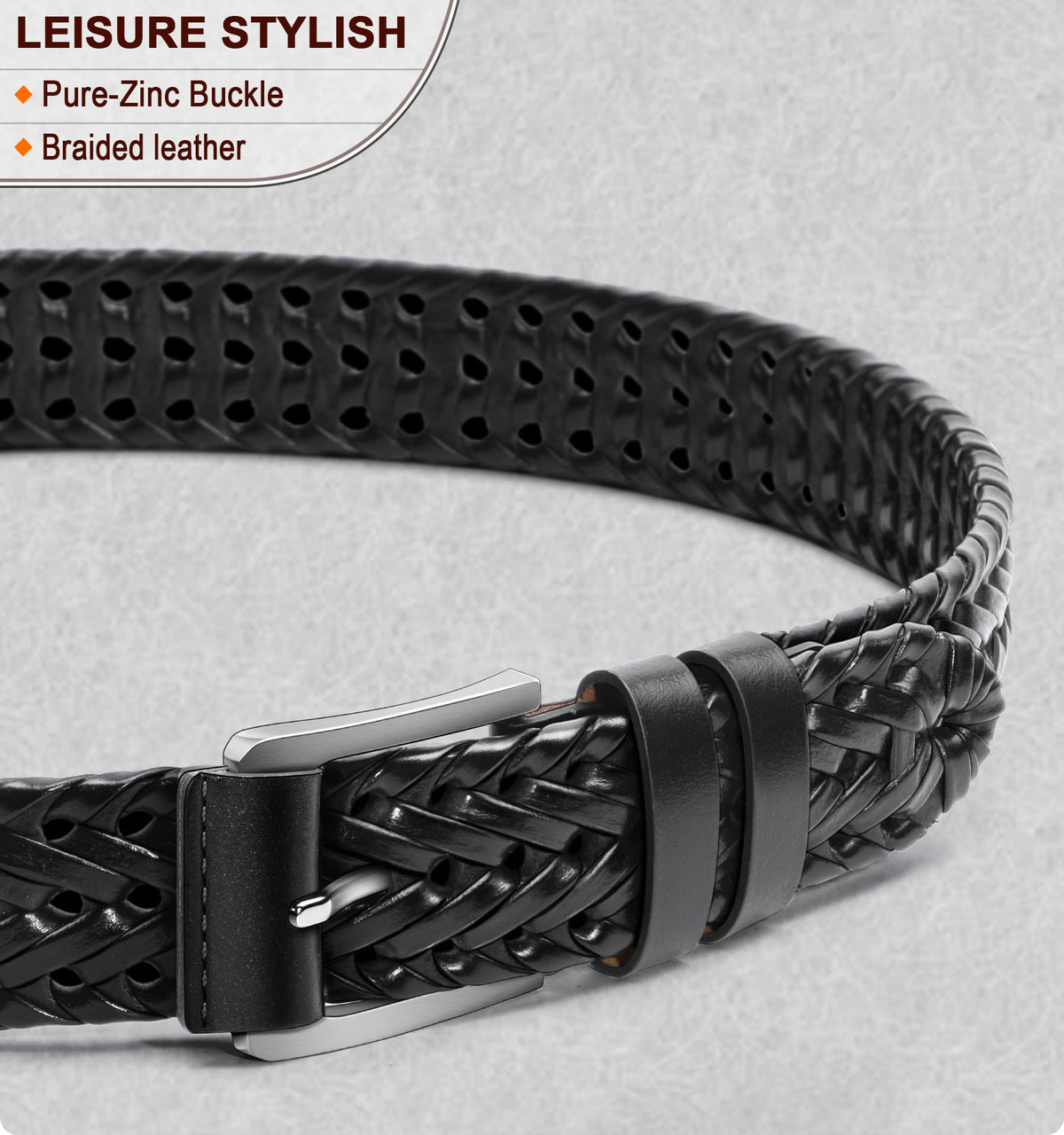 BULLIANT Mens Belts,Leather Woven Braided Belts for Gift Men Casual Jeans Golf(Black,28"-32" Waist Adjustable)