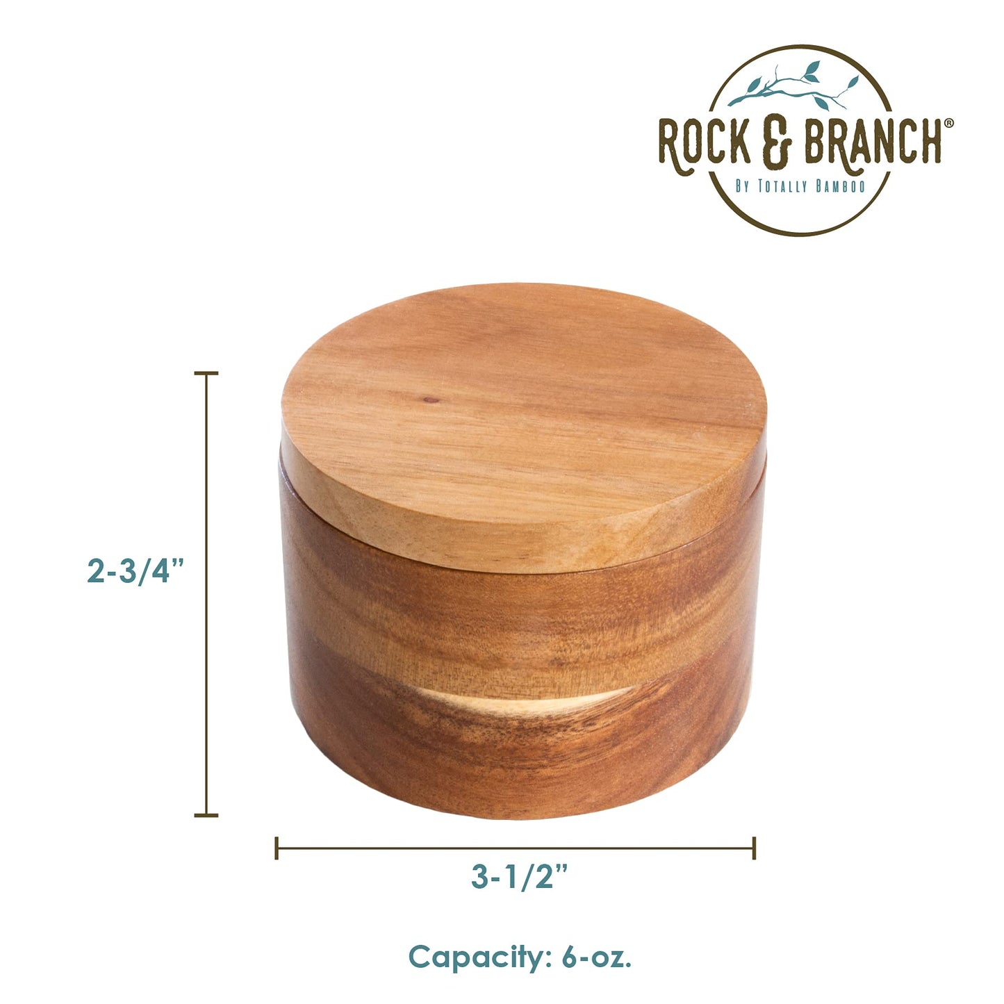 Totally Bamboo Rock & Branch Acacia Wood Salt Cellar Storage Box with Magnetic Swivel Lid, 6 Ounce Capacity
