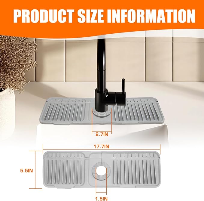17.7" Gray Button Style Faucet Drip Catcher – Silicone Faucet Mat