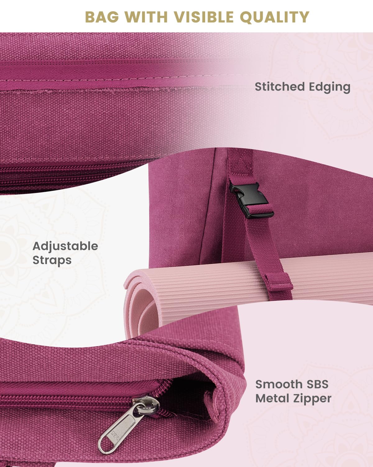 Gonex Yoga Mat Bag, Yoga Gym Bag Tote Bag with Multi Pockets For Women Men, Canvas Yoga Mat Carrier Take in Out Mat Easily For Pilates Travel Workout Office, Rose Red