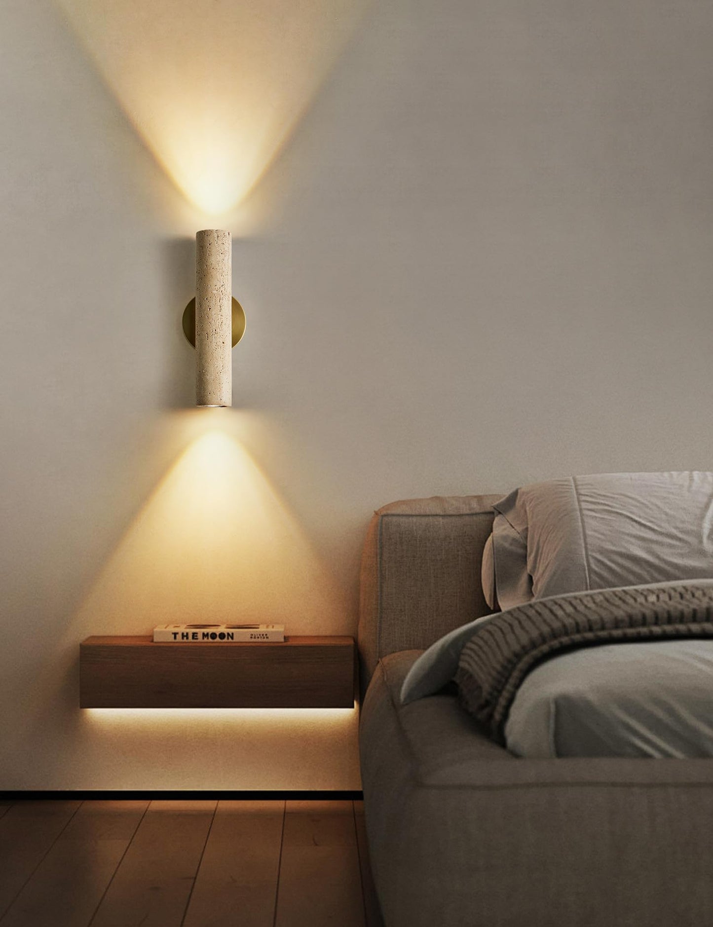 LVLVlech Natural Yellow Cave Stone Wall Sconce, 12.6 Inch Up Down Wall Light Fixture, E26 Hardwired Indoor Lamp, Wabi Sabi Modern Stone Sconce for Bedroom Hallway
