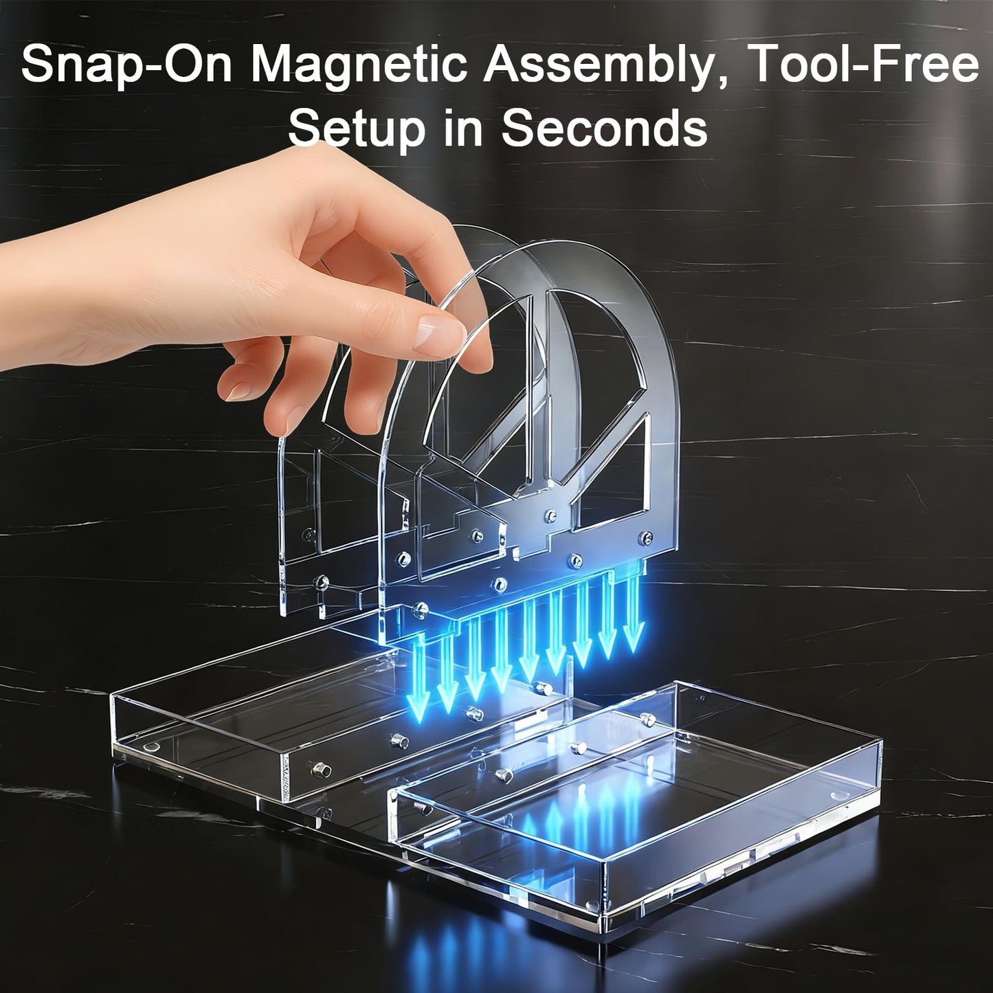 YAGELI Acrylic Napkin Holder with Magnetic Assembly, 2-in-1 Clear Space-Saving Organizer with Salt and Pepper Shakers Caddy for Kitchen Counter, Coffee Station, Office Desk, Modern Tabletop Storage