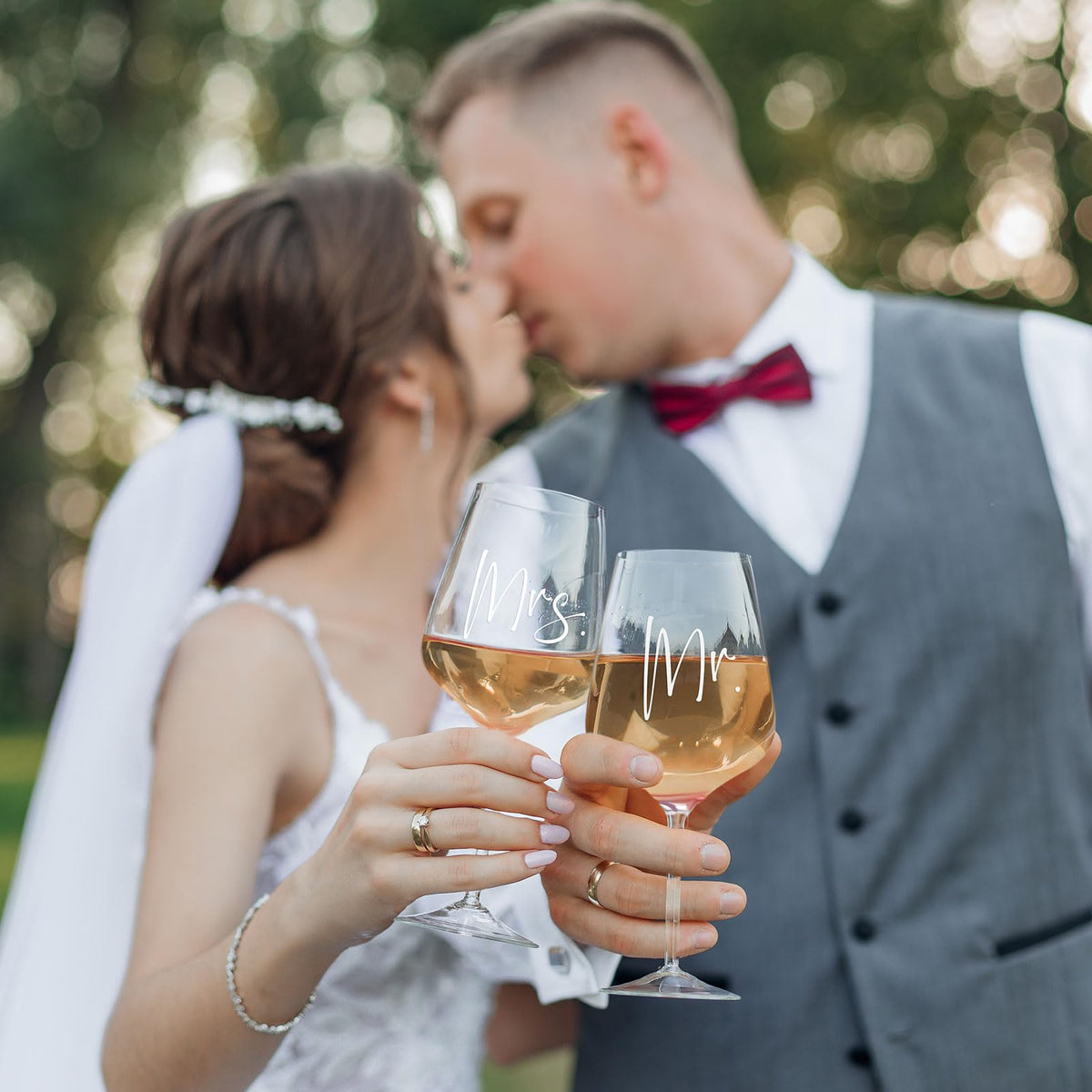 AW BRIDAL Mr and Mrs Wine Glasses Wedding Gifts for Couples 2026, Engagement Gift for Newly Engaged Couple, Bridal Shower and Bachelorette Gifts for Bride, Wine Opener Stopper and Wooden Keepsake Box