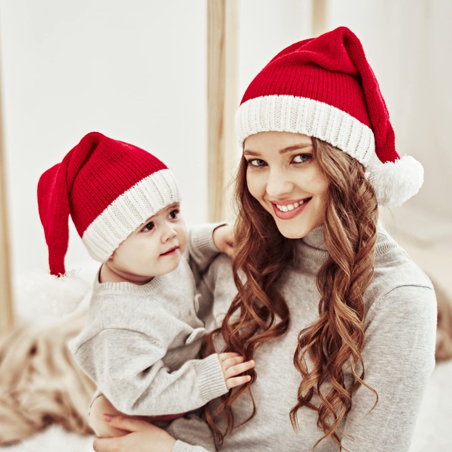 Santa's Knit Beanie Winter Hat - Soft Family Matching Xmas Christmas New Year Gifts for Women - Multicolor