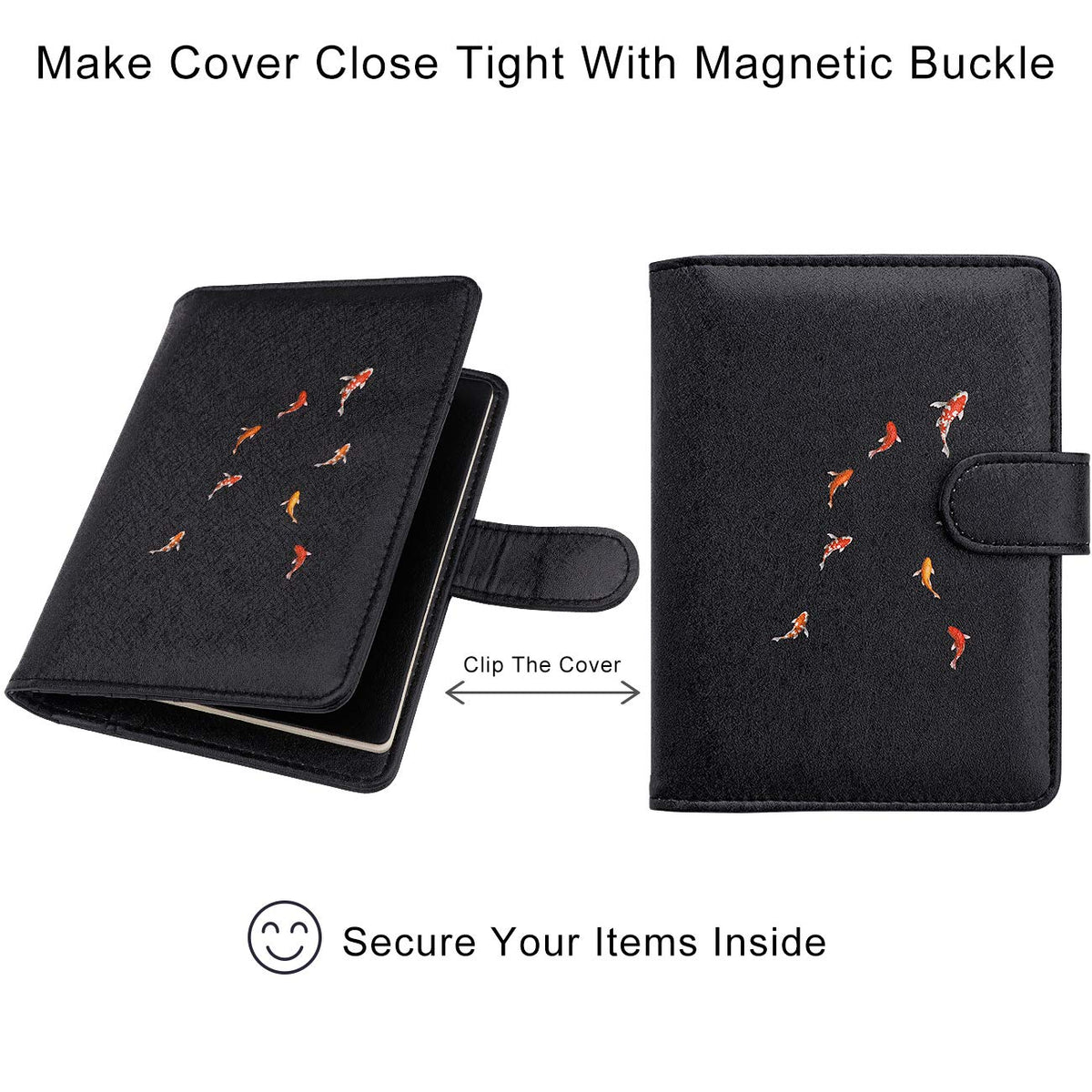 WALNEW Passport Holder for Travel, RFID Passport Cover Wallet for Women Men, PU Leather Passport Book Card Holder Case with Pen (Buckle Closure, Buckle-Carp)