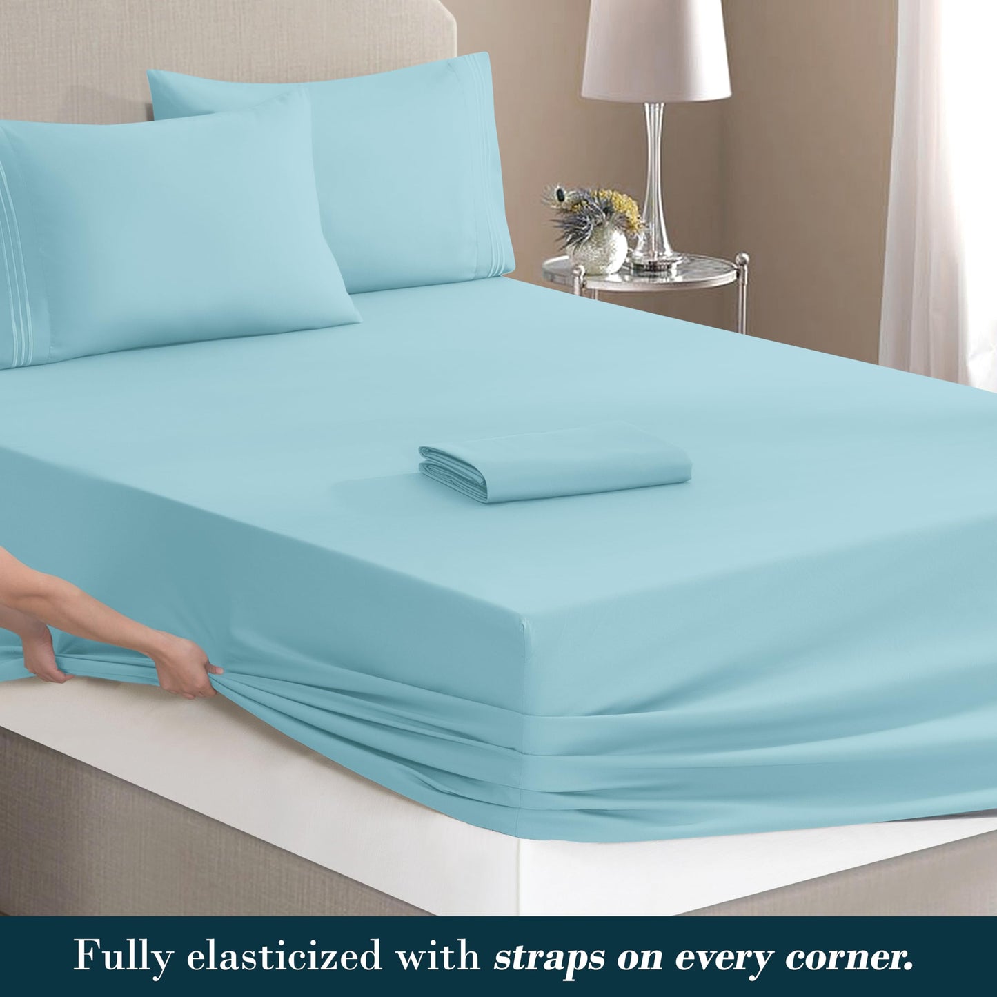 Mocassi Full Size 4-Piece Bed Sheet Set - 1800 Premium Hotel Quality Microfiber 18-24 Inches Extra Deep Pocket Fitted Sheet- Luxury Soft, Breathable, Wrinkle, and Fade Resistant, Aqua Blue
