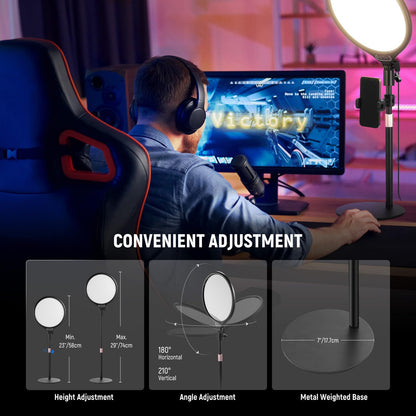 NEEWER Basics 7" Desk Ring Light for Video Recording, 10W Dimmable Full Screen Key Lighting with Stand&Phone Holder for iPhone Computer Laptop Vlog Live Streaming Video Conference, R06