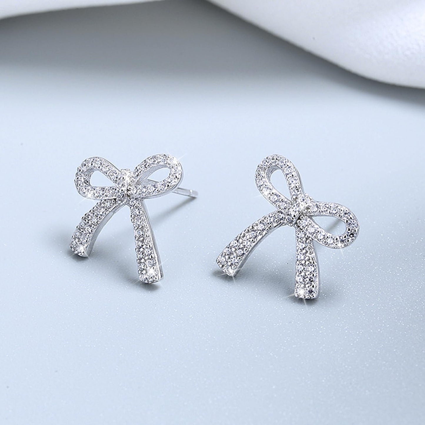 Silver Bow Earrings for Women Trendy Sparkly Rhinestone Chain Tassel Earrings Cute Ribbon Stud Earring Daily Party Jewerly Gifts Christmas Stocking Stuffers