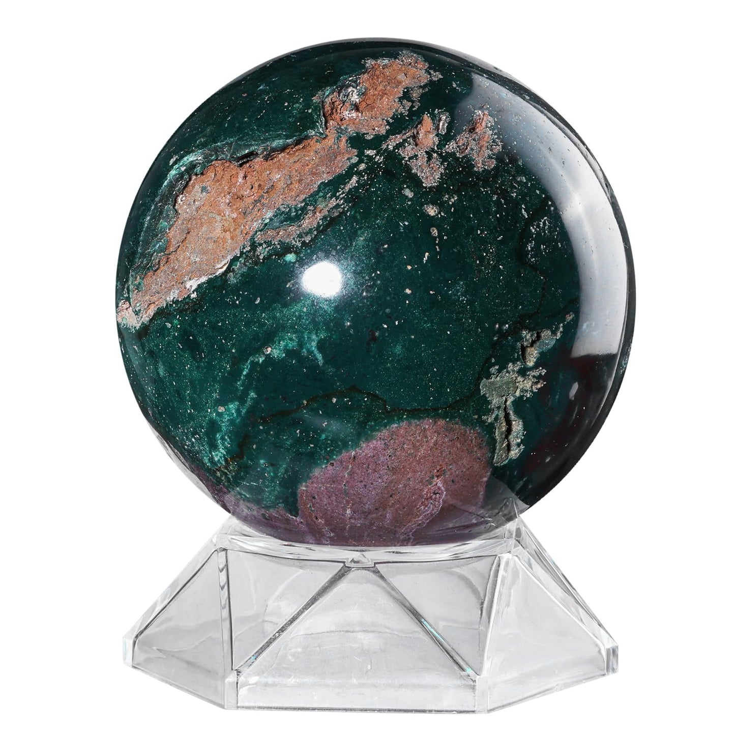 mookaitedecor Natural Ocean Jasper Crystal Ball with Acrylic Stand, 71-80 mm Feng Shui Divination Stone Sphere Sculpture for Home Office Table Display
