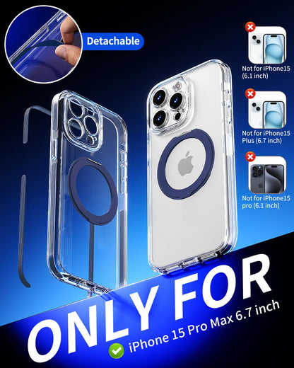 DecaStars Magnetic for iPhone 15 Pro Max Case with 360 Spin Stand [Compatible with MagSafe] [Military-Grade Protection] [Detachable Strip] Anti-Yellowing Slim Case for iPhone 15 Pro Max 6.7", Blue