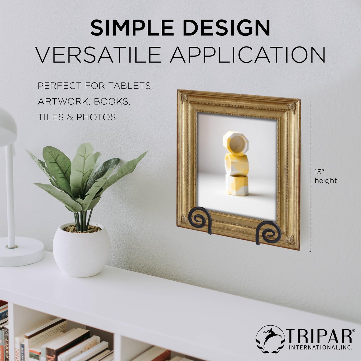 TRIPAR Decorative Scroll Rack, Large Black Display (4.5 Inch Depth) - Functions as Wall Rack or Tabletop Easel - Lightweight and Durable - Showcase Beautiful Plates, China, Artwork and More