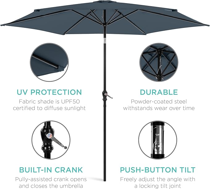 Best Choice Products 10ft Outdoor Table Compatible Steel Polyester Market Patio Umbrella w/Crank and Easy Push Button Tilt