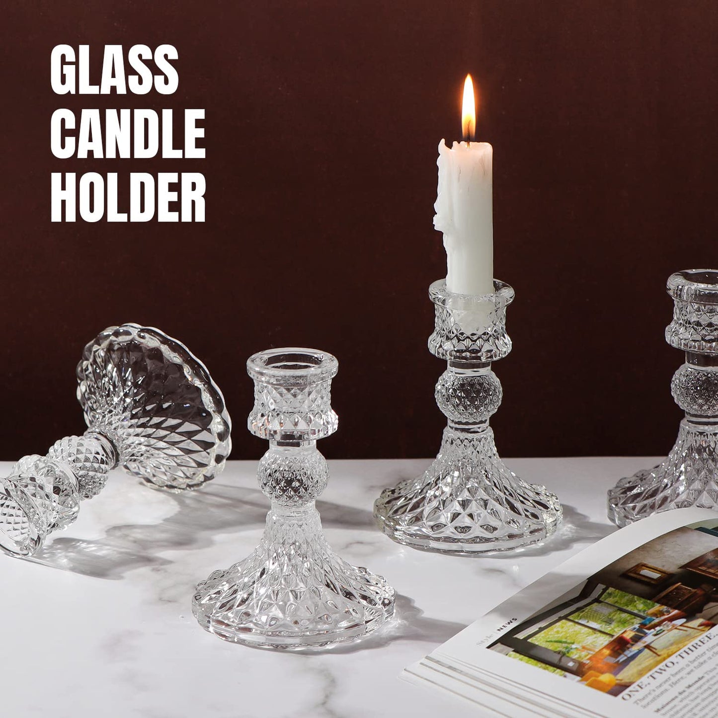 DARJEN Candlestick Holders Set,12Pcs 4" H Taper Candle Holders Bulk, Clear Glass Candle Holders for Wedding, Spring Party, Romantic Dinner, Festival & Windowsill Decor