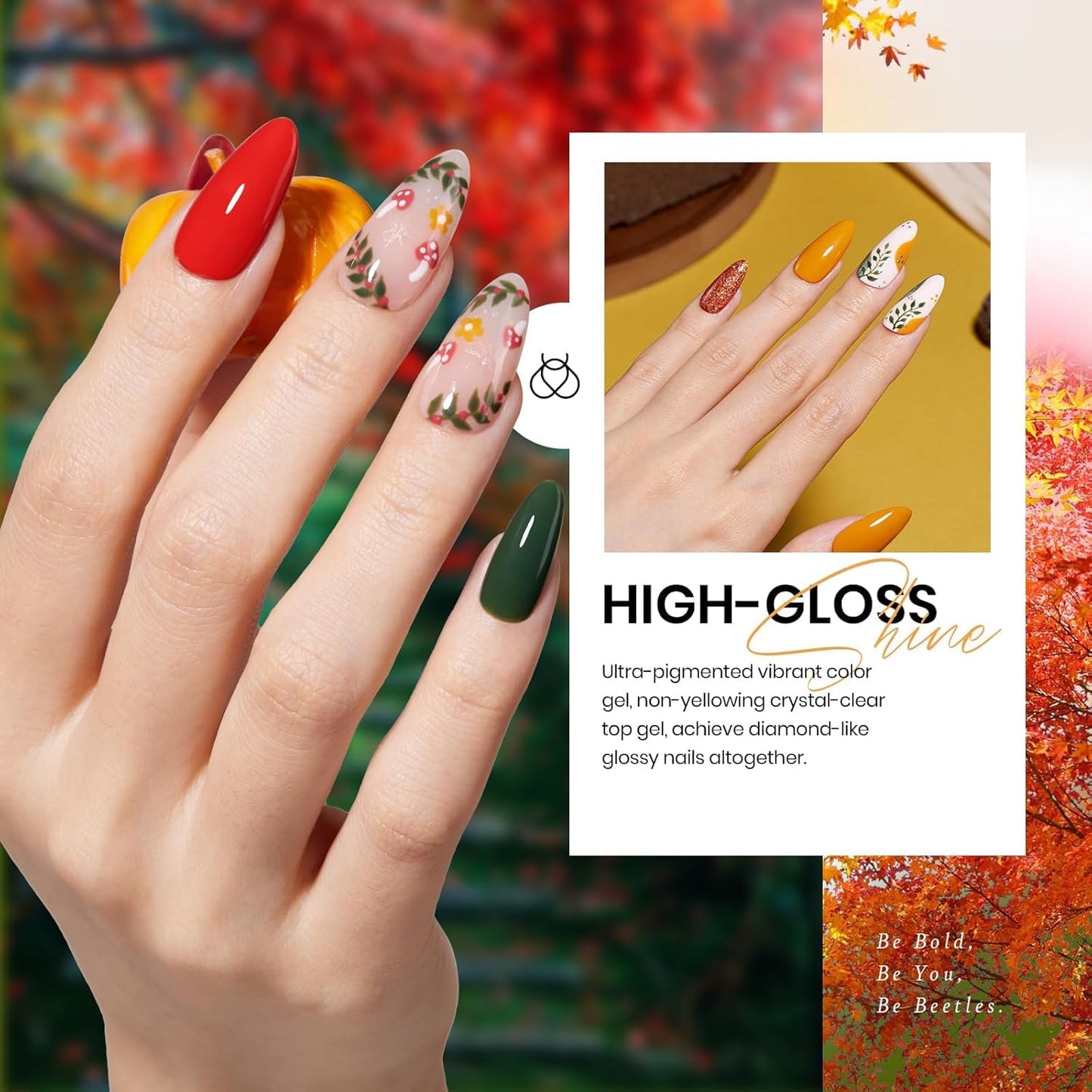 Beetles Gel Nail Polish Kit with U V Light - 80Pcs Fall Nail Fest Color Enchantment 55 Colors Gel Polish Starter Kit with Base Top Coat DIY Nails Stickers Manicure Tools Gift for Women Teens Girls
