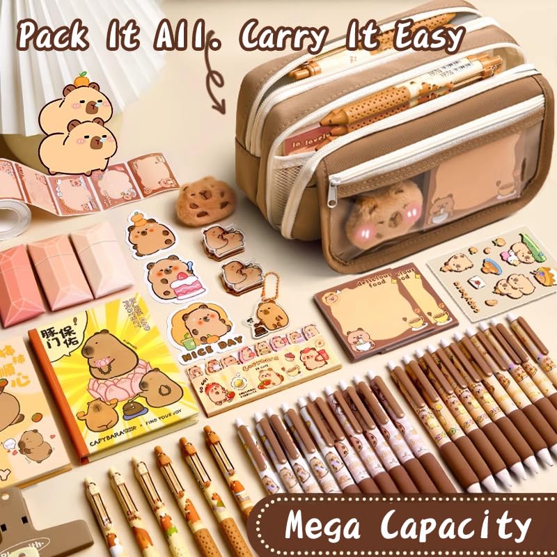 Melorumi Capybara Stationery Set Cute Pencil Case Pouch Gifts For Girls Boys Kid Large Capacity Kawaii Capibara Organizer Office School Supplies