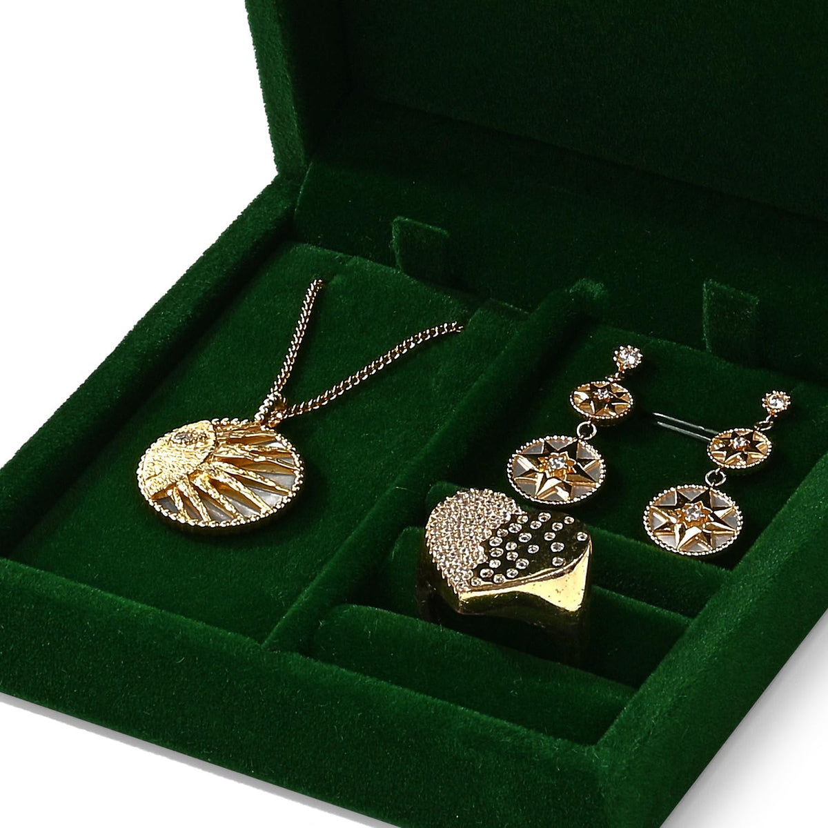 Papten 3 in 1 Velvet Jewelry Set Gift Box Earring Gift Box Ring Necklace Boxes Small Jewelry Storage Boxes for Travel Birthday Mother's Day Valentine's Day Gifts (Dark Green)