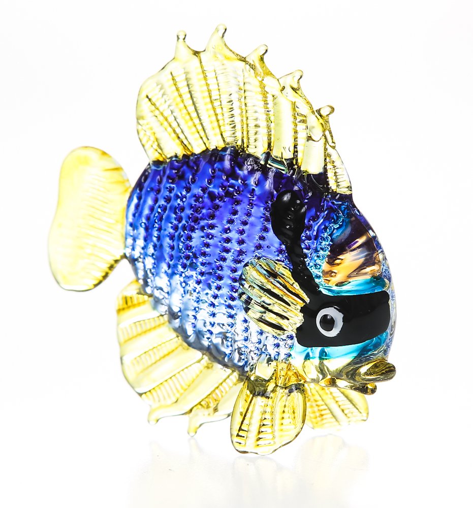 WitnyStore 2½" Blue Yellow Tang Sea Fish Artistic Blown Glass Figurine Hand-Blown Statue Tabletop Decoration Unique Collectible for Adult Collectors Handcrafted Elegant Home Room Decor