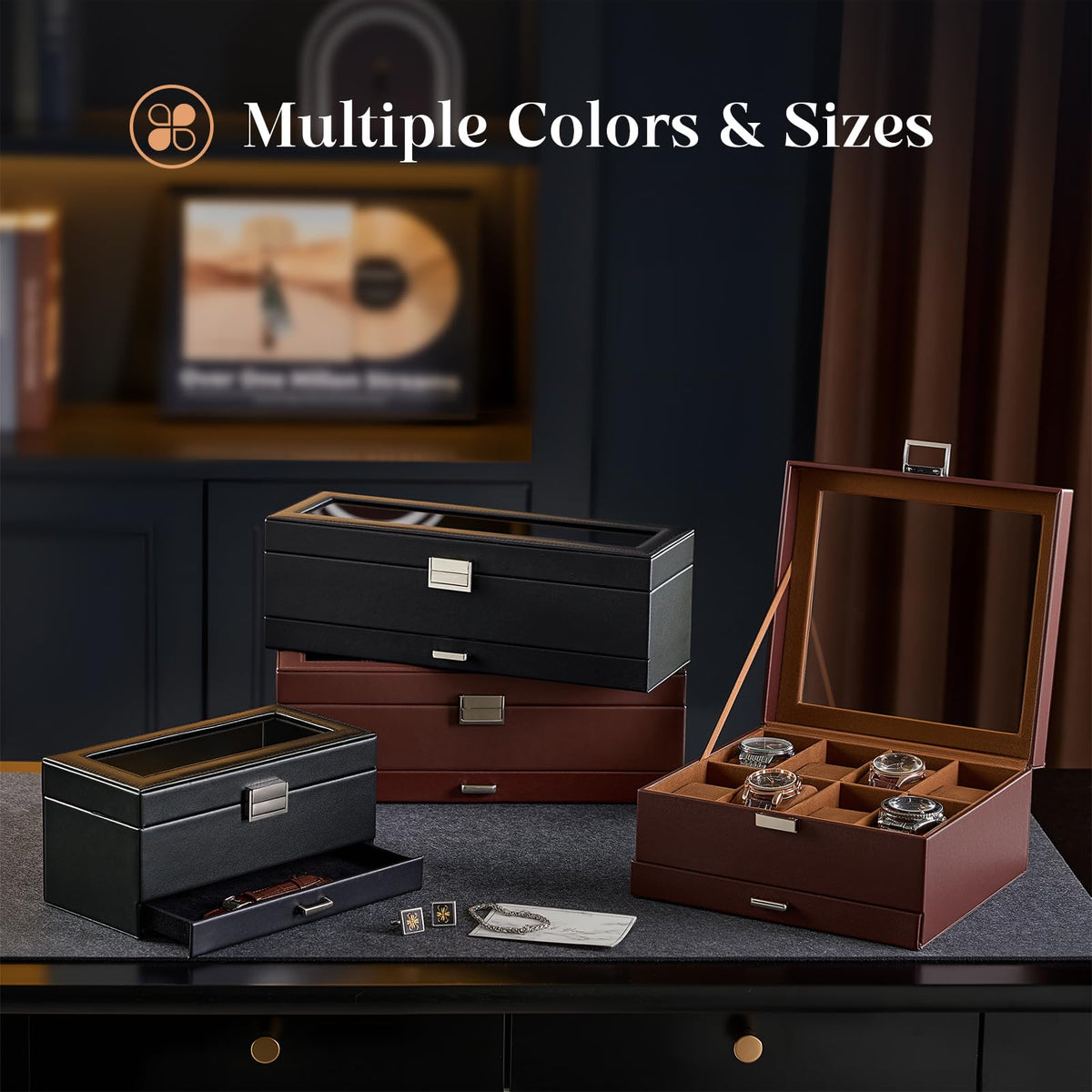 ProCase Watch Case, 8 Slot Mens Watch Box Holder Organizer with Glass Lid, 2-Layer Watches Display Case, Mens Jewelry Box with Drawer, Birthday Valentine Gifts for Men Women -8 Slot, Espresso