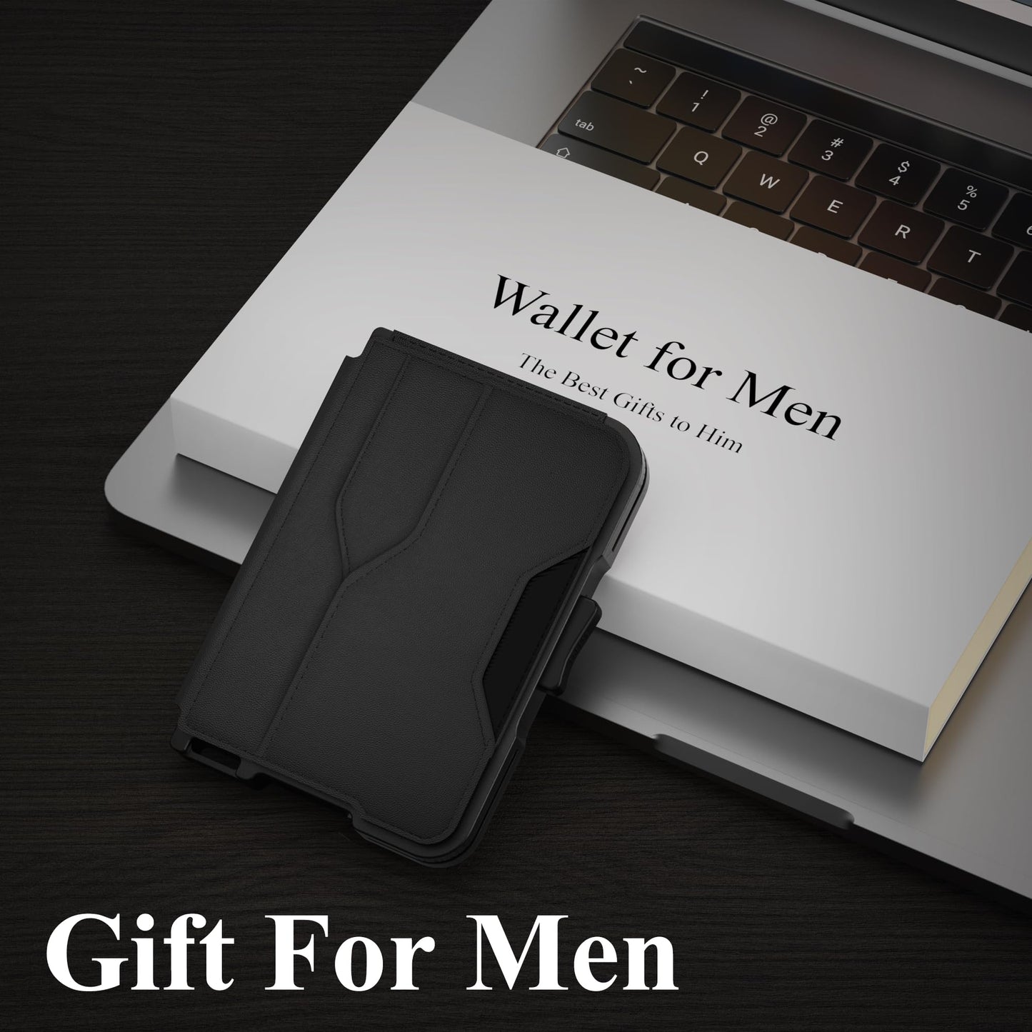 tizmuo Wallet for Men, Slim Wallet for Men with Money Clip, Pop Up Card Case, RFID Blocking Bifold Wallets, Minimalist Leather Slots Credit Card Holder with Gift Box, Black