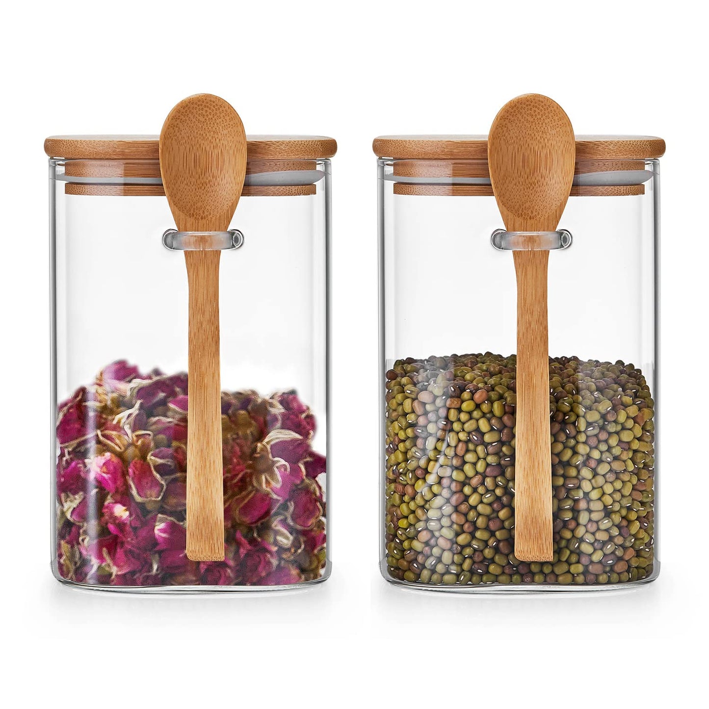 Glass Jars with Airtight Bamboo Lids and Spoons, 2PCS 1150ml/39oz Overnight Oats Containers with Lids, Glass Food Storage Containers for Coffee Beans, Flour, Sugar, Cookie, Pasta, Tea Leaf